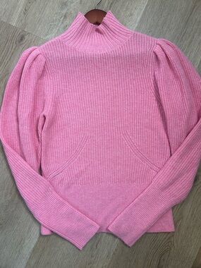 FRAME Wool Cashmere Puff Sleeve Turtleneck Sweater in Spanish Pink
